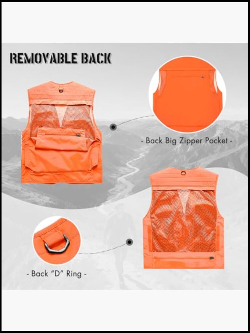 Men's Utility Cargo Vest with Multi Pockets, Polyester, Outdoor Travel Work - Picture 6 of 7